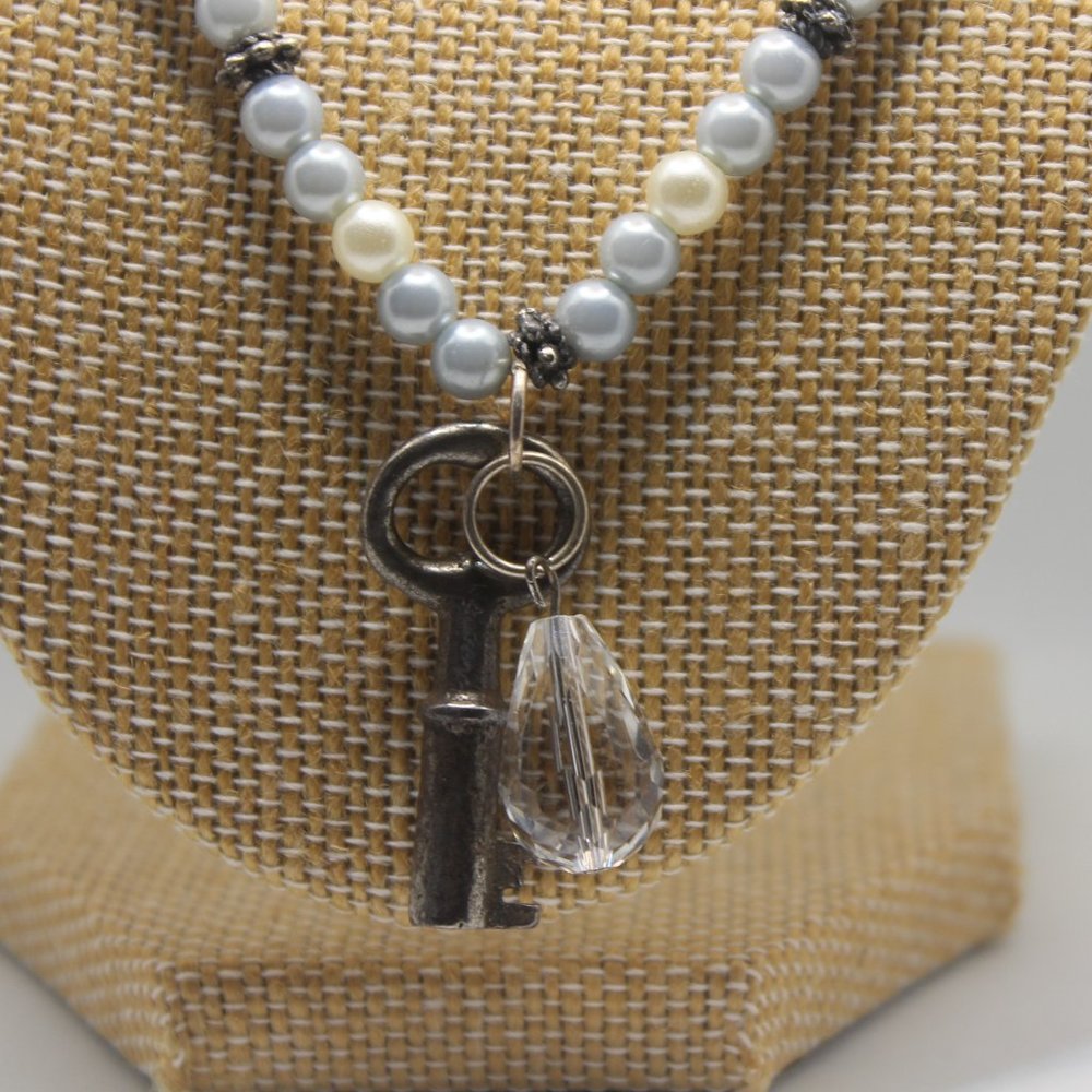 Handmade Up Cycled Pearls and Key Necklace